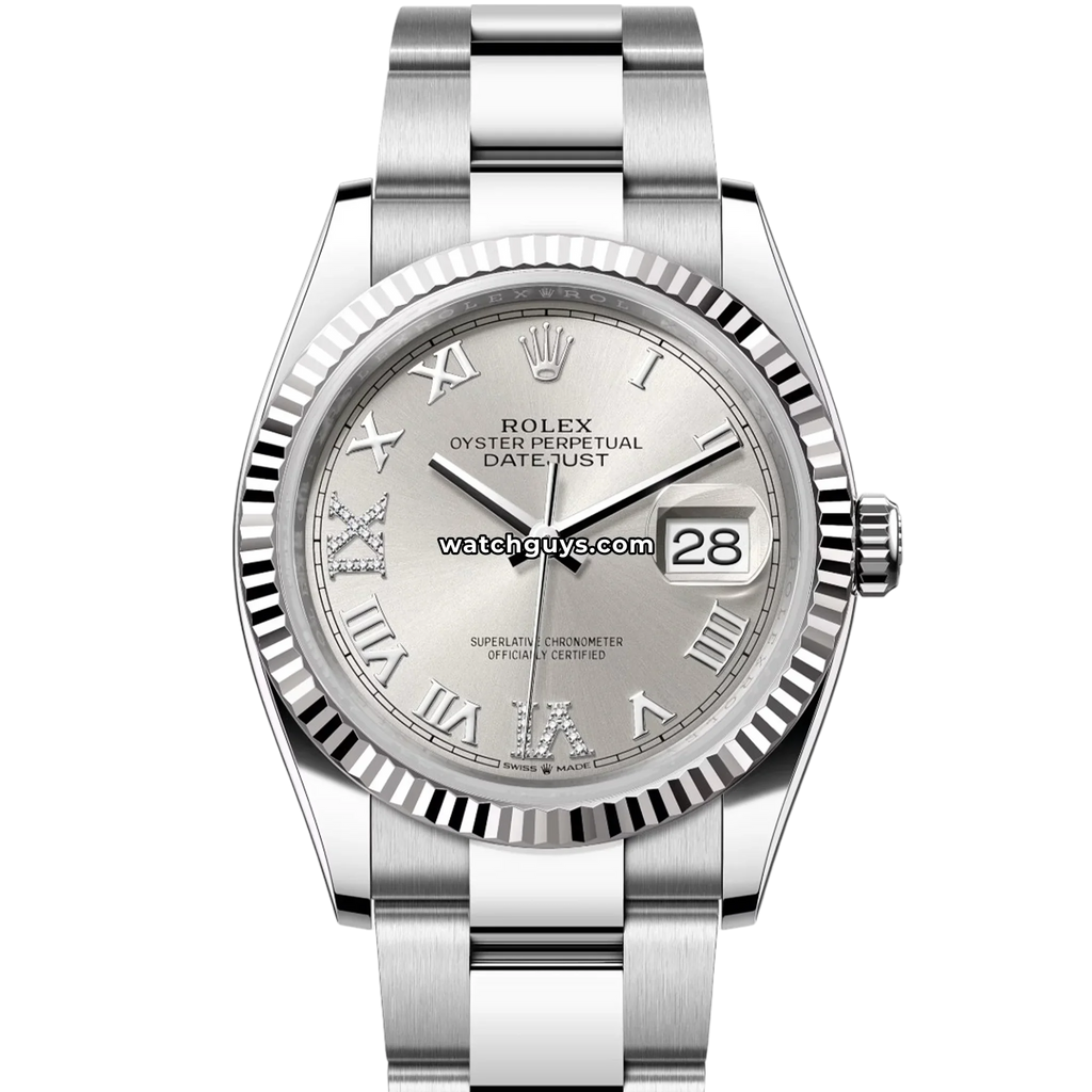 Rolex Datejust 126234 Silver Roman Diamond Oyster