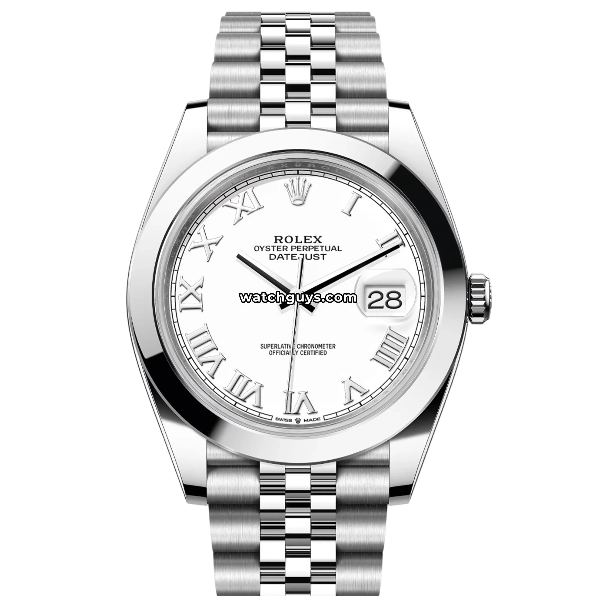 Rolex Datejust 126300 White Roman Stainless Steel Jubilee