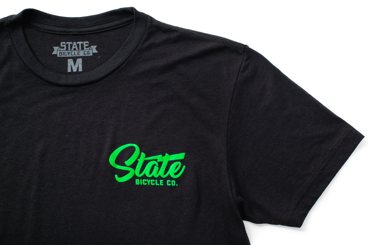 State Bicycle Co. - "Manufacturing The Finest" - Premium T-Shirt (Black / Slime-Green)