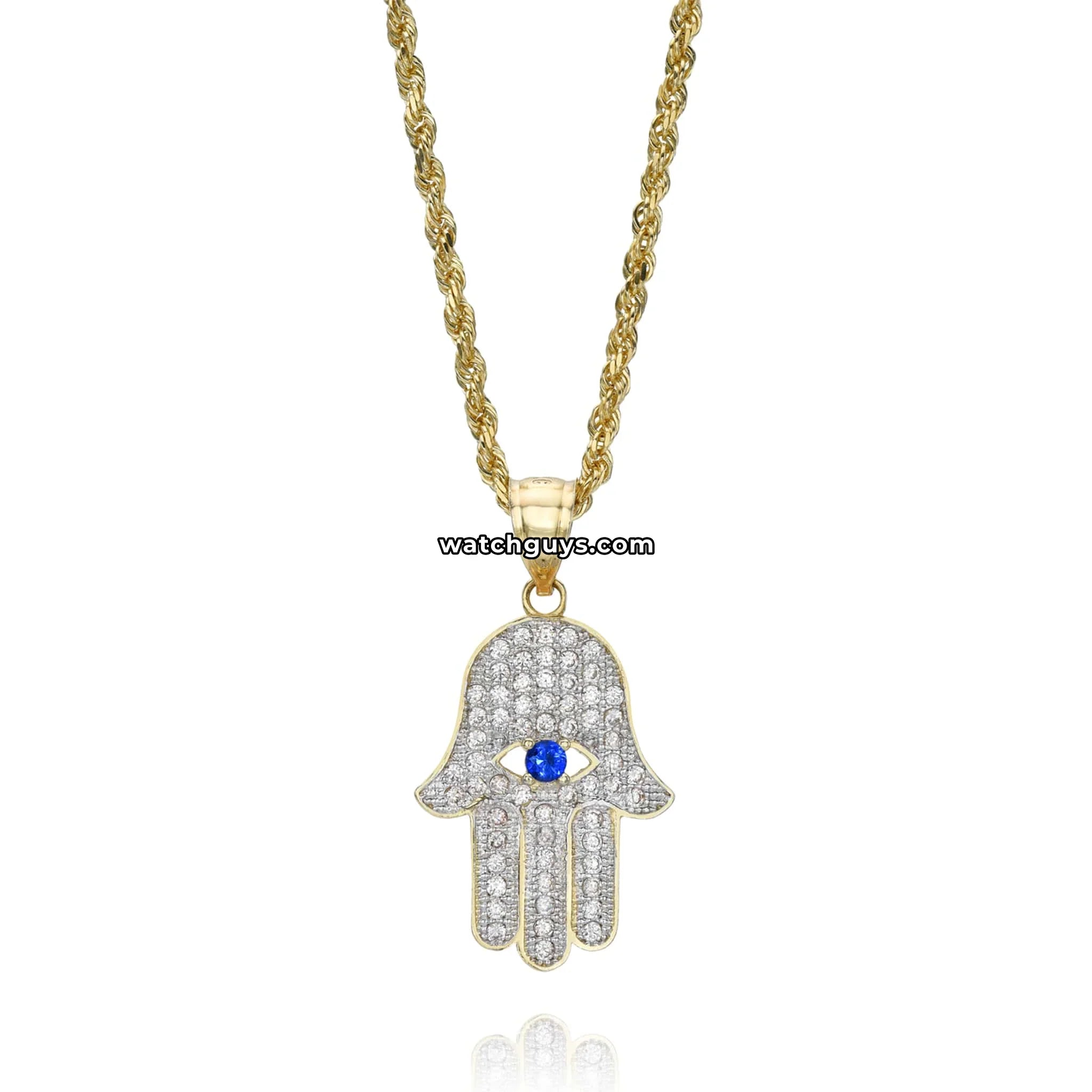 Diamond Hamsa Pendant 1.15 Carat TW with 14k Rope Chain