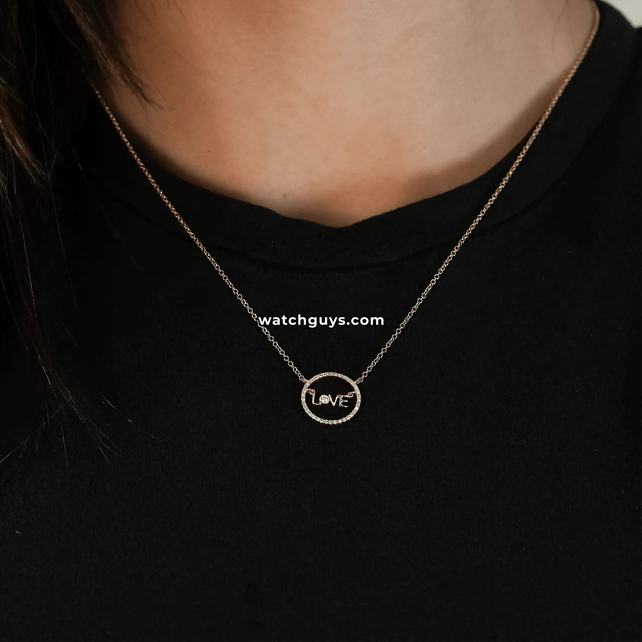Love Circle Diamond Pendant Necklace 14k Yellow Gold