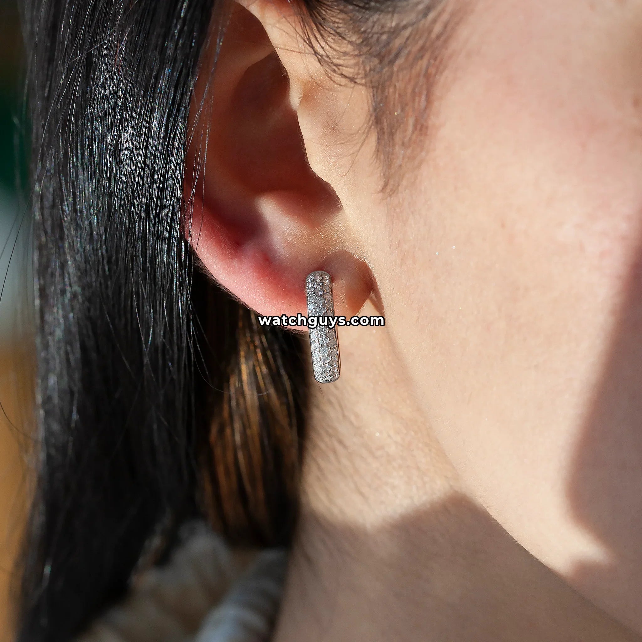 Pave Diamond Huggie Earrings 18k White Gold