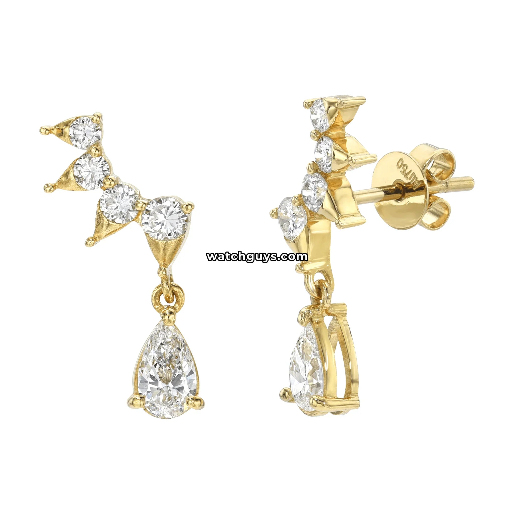 Pear Diamond Drop Earrings 18k Yellow Gold