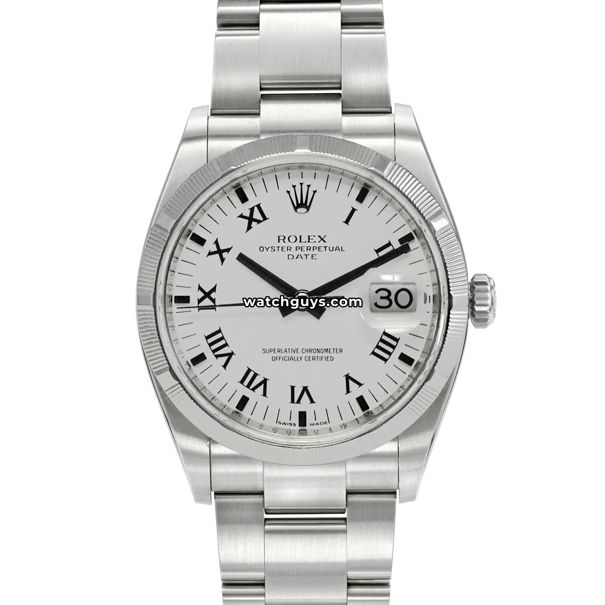 Rolex Date 115210 White Buckley Dial Oyster