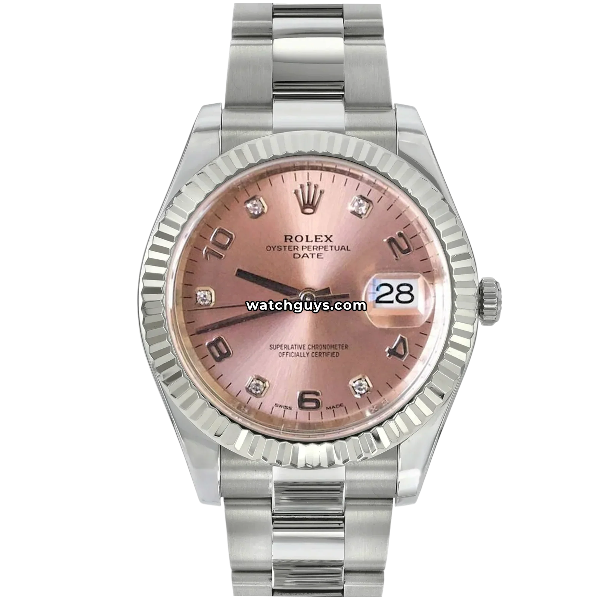Rolex Date 115234 Salmon Arabic Dial Oyster
