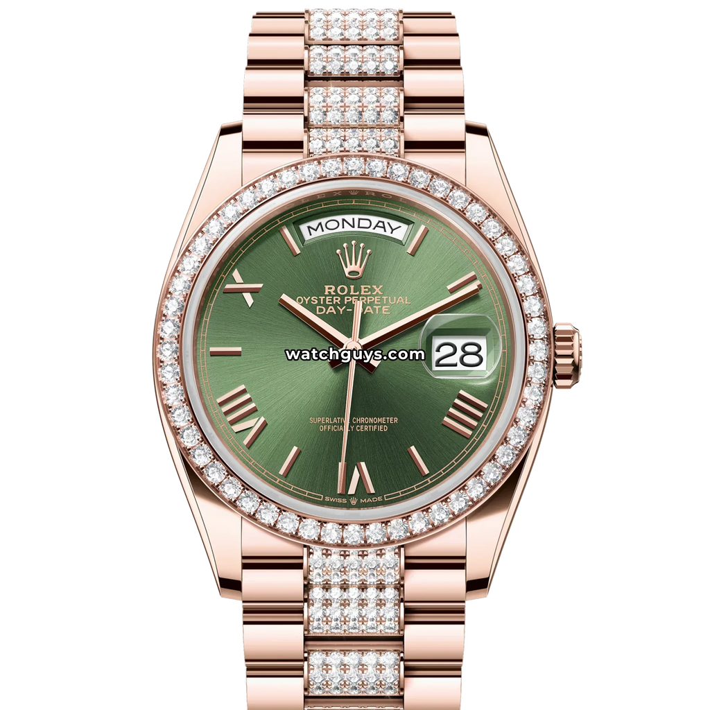 Rolex Day-Date 128345RBR Olive Green Diamond-Set Bracelet