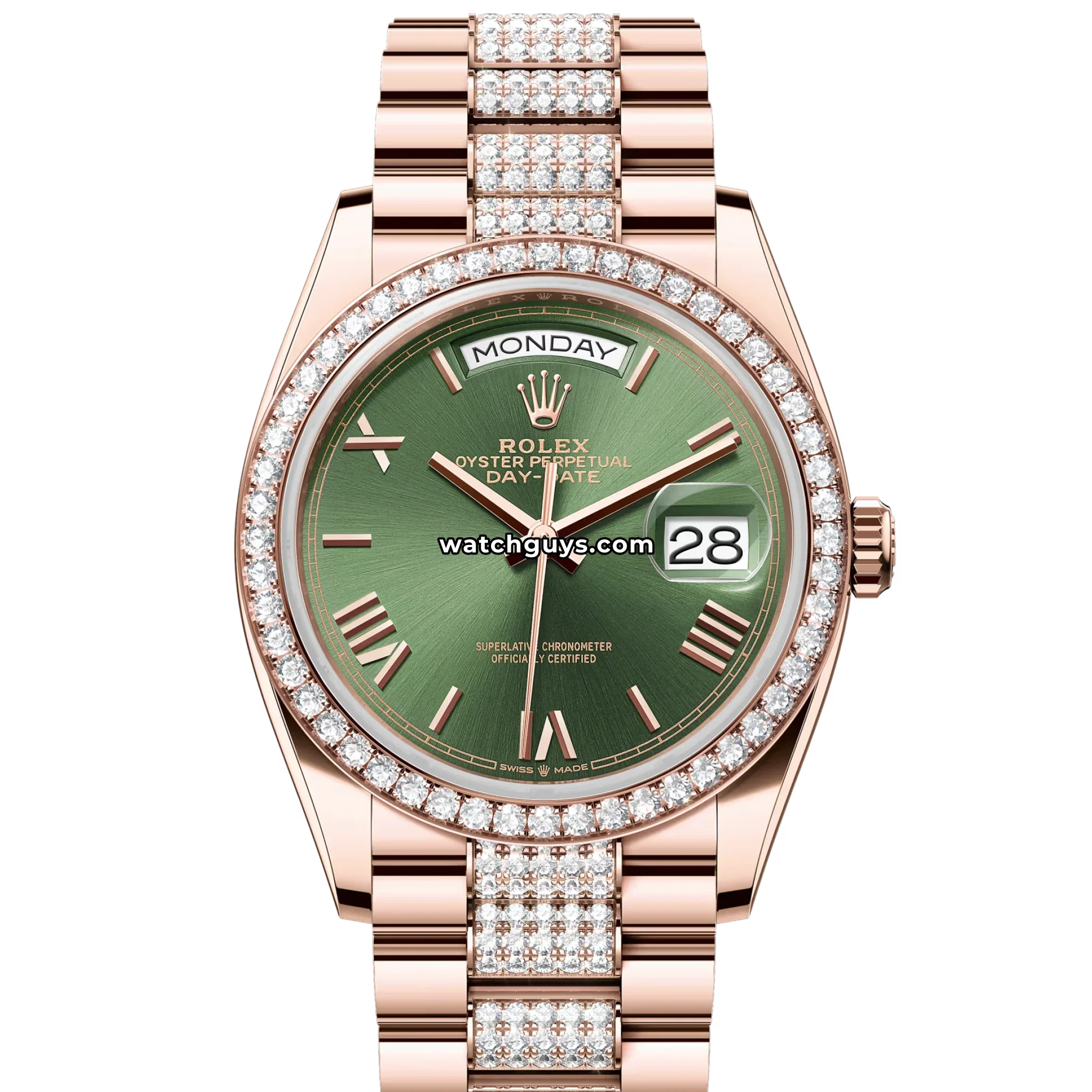 Rolex Day-Date 128345RBR Olive Green Diamond-Set Bracelet